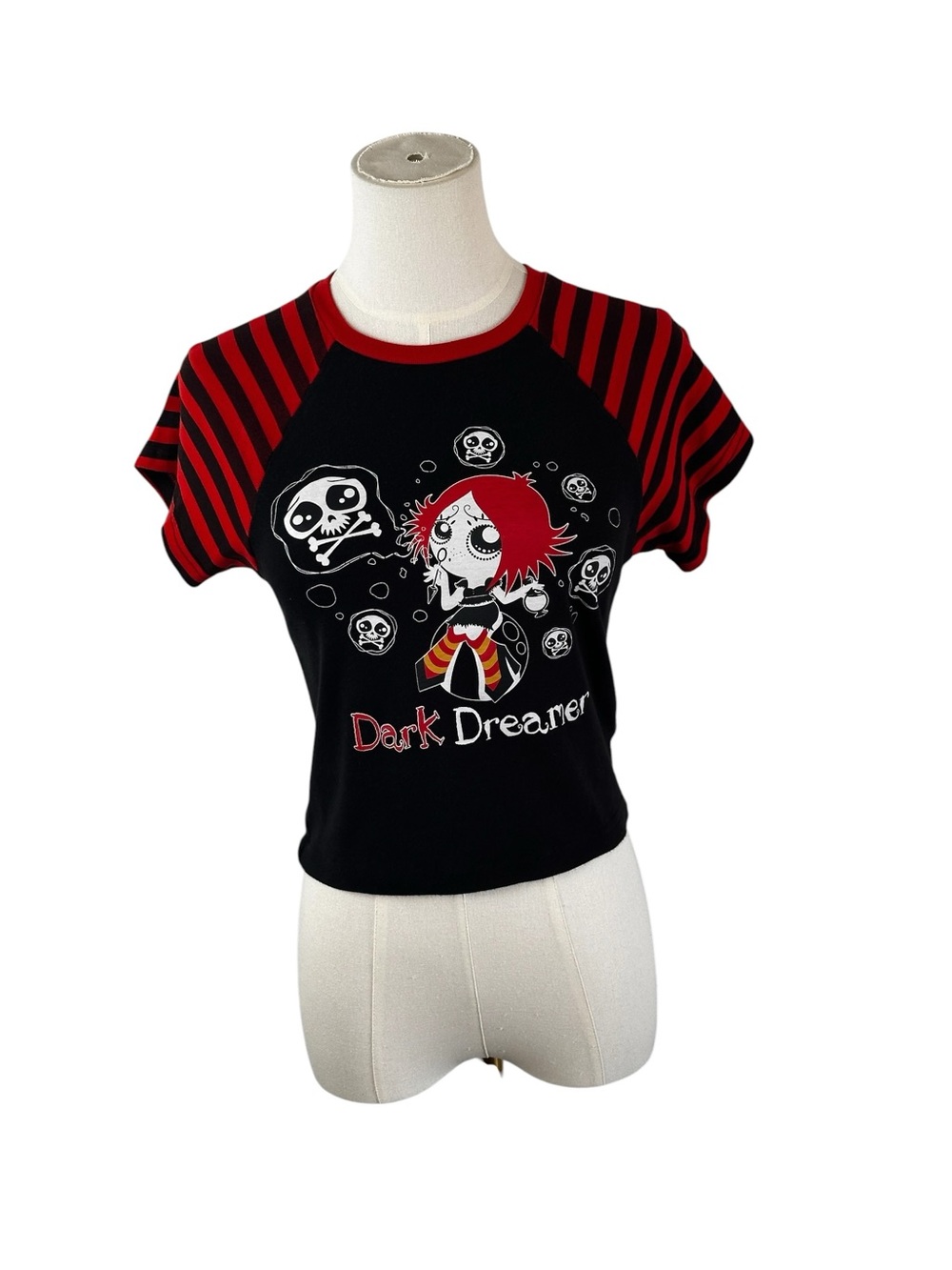 Ruby Gloom Dark Dreamer Women’s Baby Tee Large Y2K Goth Emo Striped